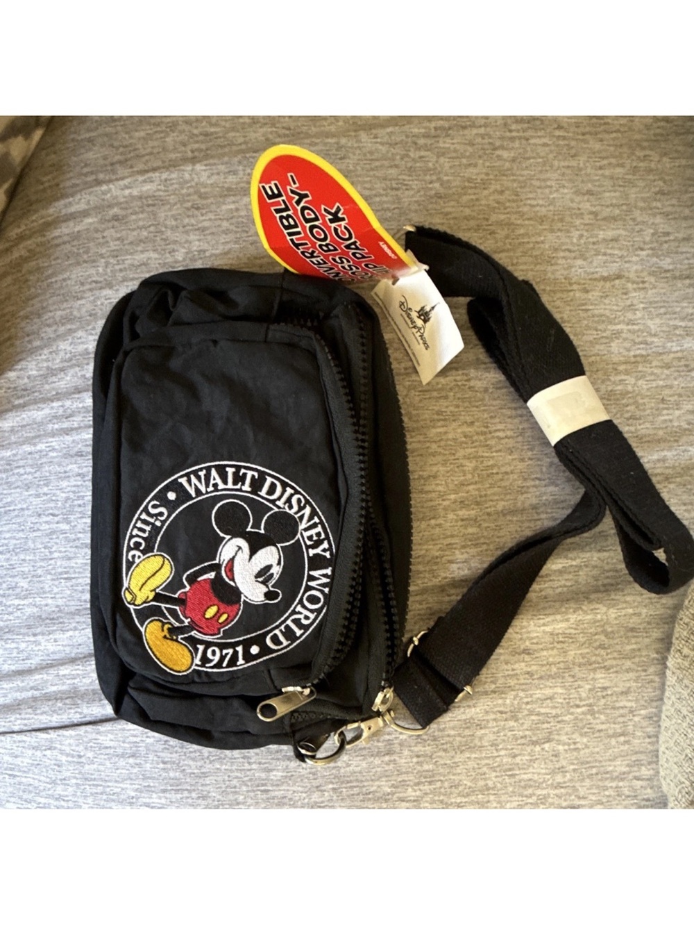 Disney Black Mickey Mouse Embroidered Sling Belt Bag